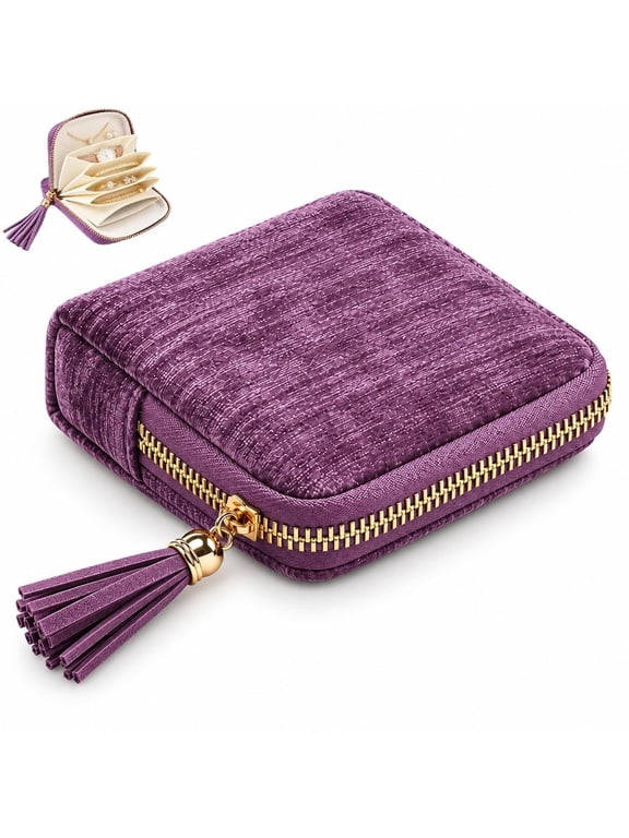 Tangle Free Jewelry Travel Case Velvet Zipper Pouch Divided Compartments