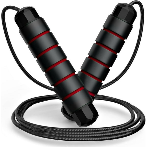 Tangle-Free Rapid Speed Jumping Rope Cable with Ball Bearings for Women, Men, and Kids, Adjustable Steel Jump Rope with Foam Handles for Home Gym Exercise Fitness Workout Equipment & Slim Body-Red