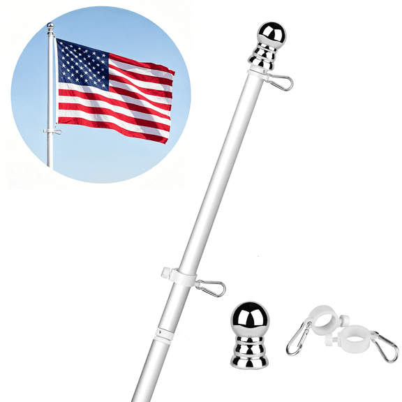 Tangle Free Spinning Flag Pole Aluminum 6FT Two Piece Design Durable, Rust Free & Wind Resistant Professional American Flagpole for House Estate, Garden and Commercial (Classic White)