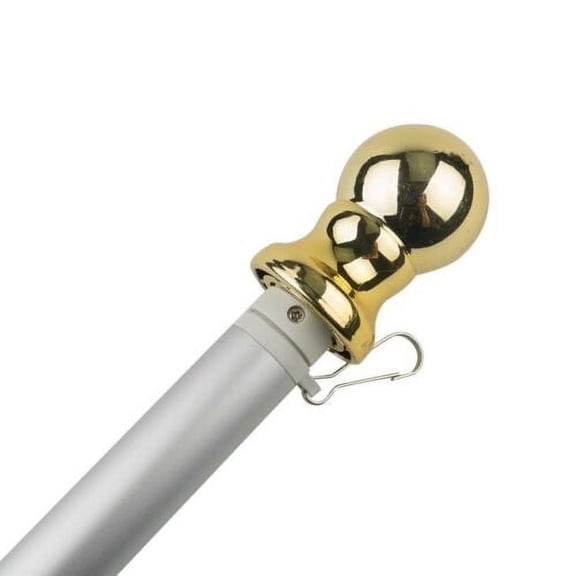 Tangle Free Spinning Flagpole 6 Ft Flag Pole Heavy Duty Gold Ball w/ Bracket