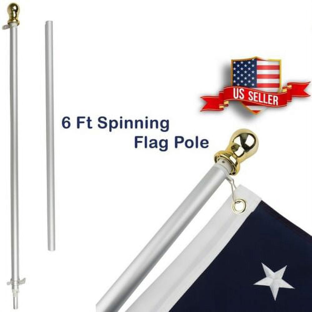 Tangle Free Spinning Flagpole 6 Ft Flag Pole Heavy Duty Sliver Gold Ball