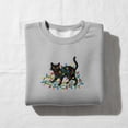 thumbnail image 1 of Tangle of Christmas Lights Black Cat Embroidered Crewneck, Funny Cat Lover Holiday Sweater, Cute Xmas Kitten Sweatshirt, 1 of 4