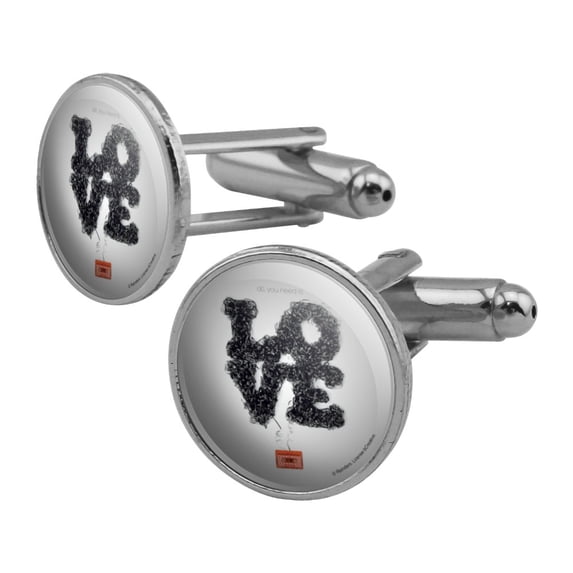 Tangled Cassette Tape All You Need is Love Round Cufflink Set Silver Color