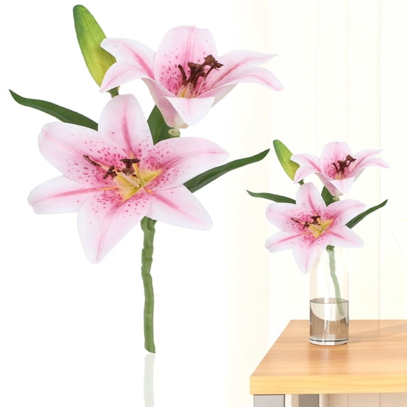 Tangled Flower, Artificial Lily Bouquet Light Pink 2 Heads per Stem, Lifelike Simulation Flower for Wedding, Home, and Spring Decoration, UV Resistant Faux Plant