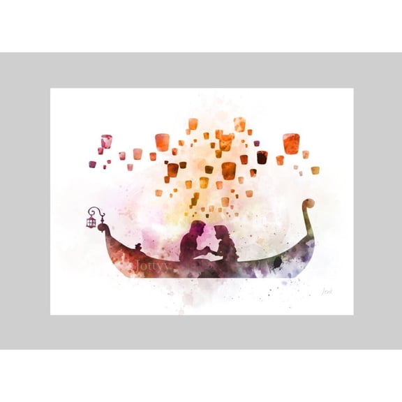 Tangled Lantern Scene Art Print, Unframed Paper Poster 8x10in