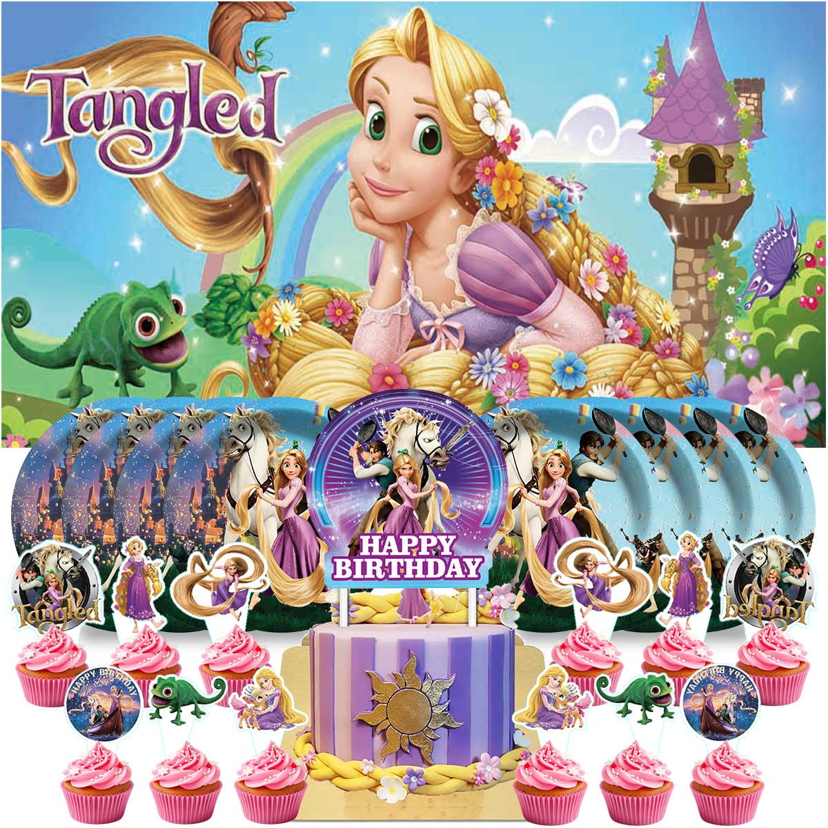 Tangled Princess Birthday Supplies Plates Decorations Decor Backdrop ...