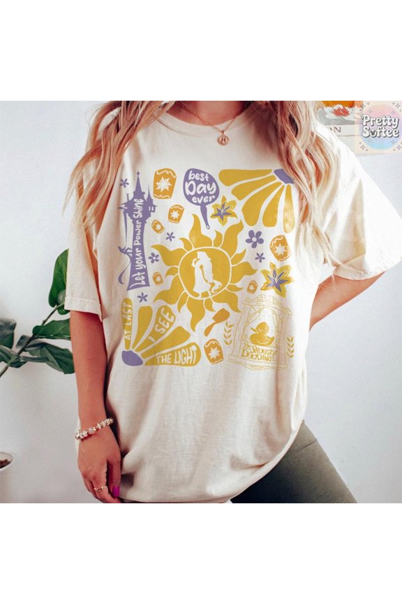 Tangled Rapunzel Boho Groovy Floral Comfort Colors T-Shirt, The Snuggly Duckling Tee, Flynn Rider Let Your Power Shine Best Day Ever