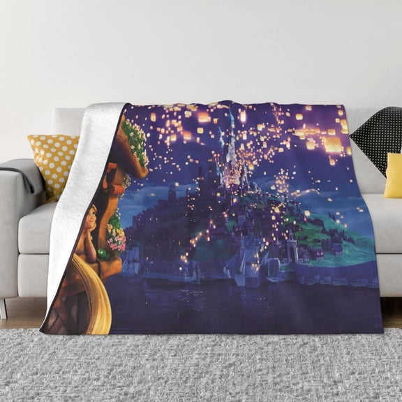 Tangled Throw Blanket, Cartoon Princess Tangled Blanket Soft Cozy Flannel Cute Princess Blanket for Bedding Features