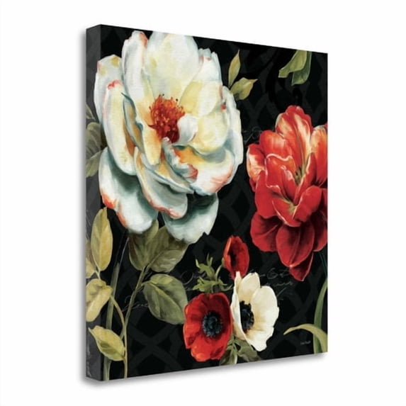 Tangletown Art, 25 x 25 "Floral Story IV on Black " by Lisa Audit, Gallery Wrap