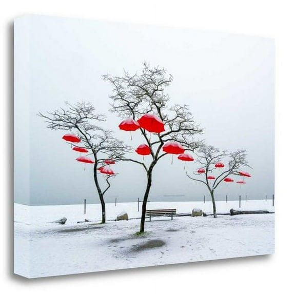 Tangletown Art, 26 x 17 "Red Umbrellas " by Vladimir Kostka, Gallery Wrap Canvas