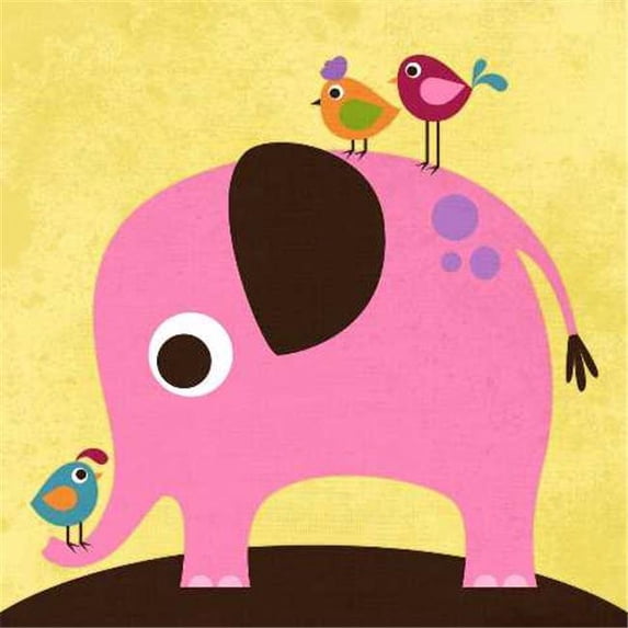 "Elephant With Birds" By Nancy Lee, Fine Art Giclee Print on Gallery Wrap Canvas, Ready to Hang