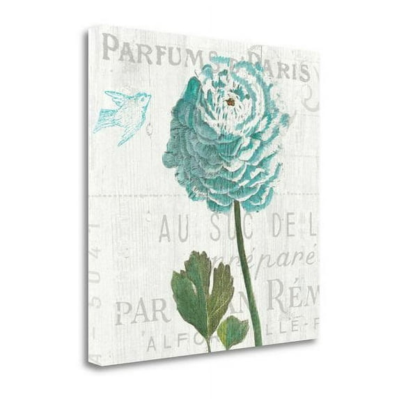 Tangletown Fine Art Floral Messages On Wood II Blue By Sue Schlabach, Gallery Wrap Canvas