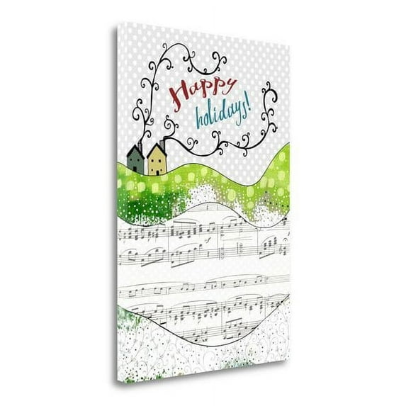 Tangletown Art, 39 x 27 "Happy Holidays Houses " by Sarah Ogren, Gallery Wrap Ca