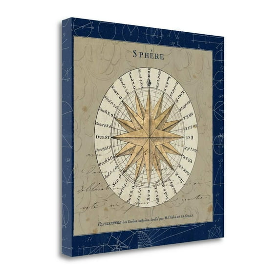 Tangletown Fine Art Sphere Compass Blue by Sue Schlabach Poster Frame - 35 x 35 x 1.5 in.