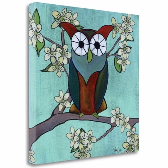 Woodland Owl In Cherry Blossoms By Shanni Welsh, 35" x 35" Fine Art Giclee Print on Gallery Wrap Canvas, Ready to Hang
