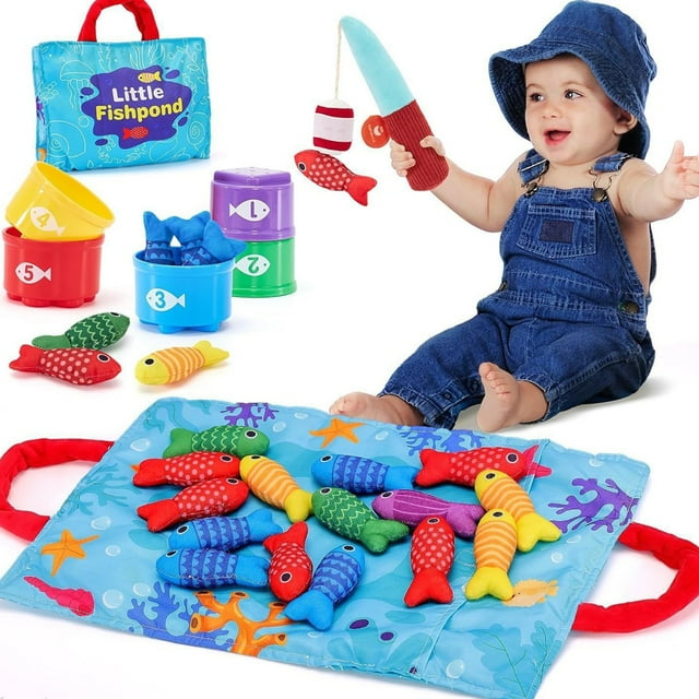 Tanglewen 10 In 1 Cloth Fishing Game With Stacking Cups- Number Counting,Color Sorting,Shape Learning Easter Gifts Toddler Boy,Toddler Fishing Game,Montessori Toys,Fishing Game For Toddlers 1-3