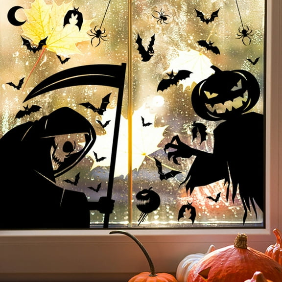 Tanglewen 2 Sheet 14x10 Inches Halloween Window Cling Sticker Scary Spooky Monster Silhouette Halloween Window Stickers Decals for Home Indoor Outdoor Office Party Decoration(Ghost and Pumpkin)