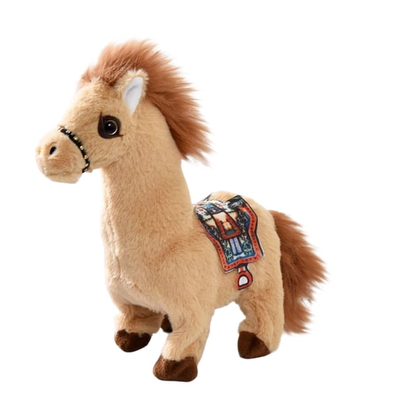 Tanglewen Electric Horse Plush Interactive Toy,Animated Walking Pony Electronic Pet Horse with Leash Pony Robot Plush Stuffed Animal Toys for Birthday Easter Gift(Khaki)