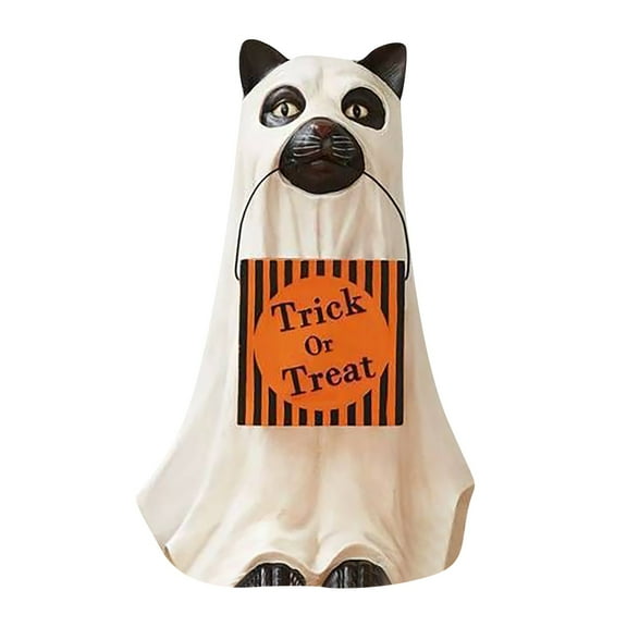 Tanglewen Halloween Dog/Cat Candy Bowl Pumpkin Snack Bowl Stand Standing Resin Trick Or Treat Bucket Multifunctional Festival Party Decoration for Indoor Outdoor Balcony(Bag Cat)