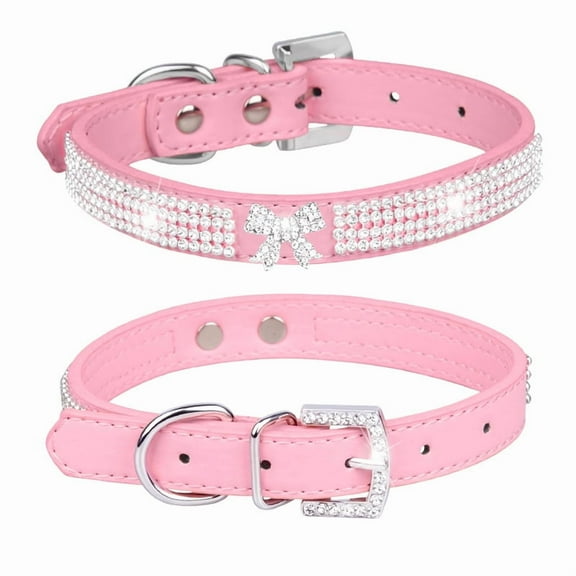 Tanglewen Pink Bling Dog Collar for Small Dogs,Fancy Diamond Rhinestone Cats Collar Glitter Crystal Jeweled Girl Puppy Collars for Small Medium Breed Female Pet Dogs Kitten-Pink-L