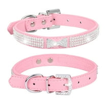 Tanglewen Rhinestone Dog Collar,Cute Dazzling Sparkling Soft Suede Leather Dog Cat Rhinestone Collar Crystal Diamond Pet Dog Puppy Collar-Pink-L