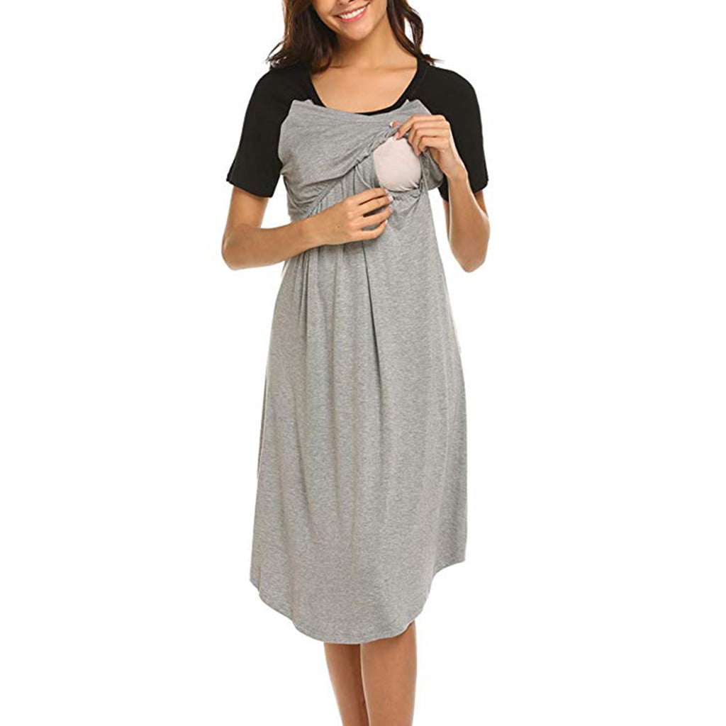 Inadays Women's Nursing Nightgown Short Sleeve Maternity Nursing