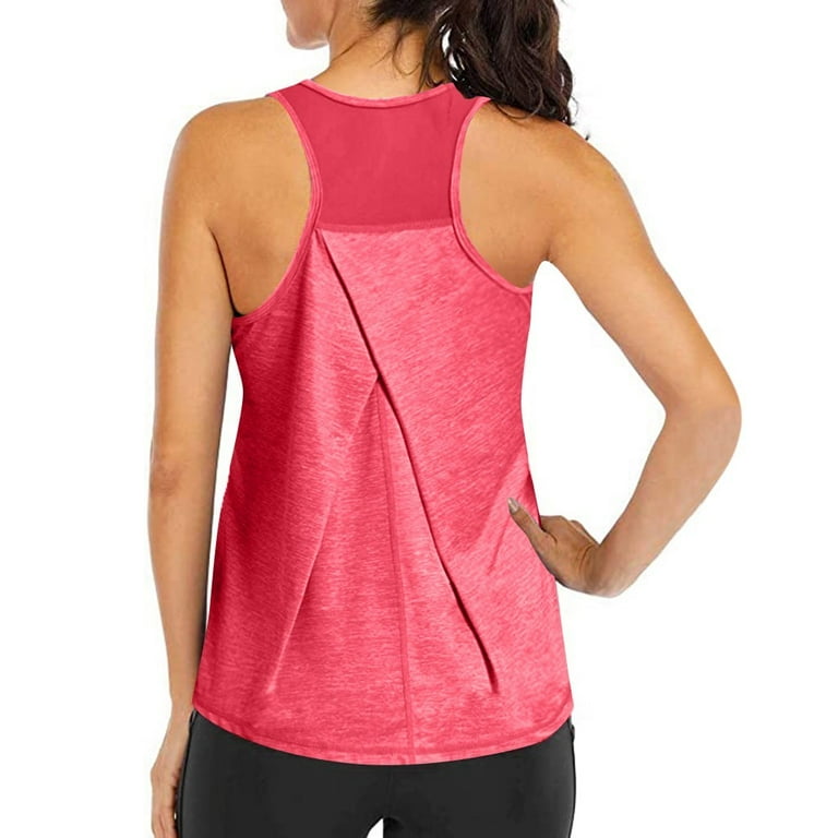 Tangnade Plus Size Tops For Women Workout Mesh Racerback Tank Yoga Shirts  Gym Clothes Hot Pink L Ladies Clothing 