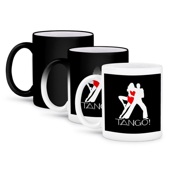 Tango Affirmation. White Male Red Female Silhouettes On Black, 11oz Magic Transforming Mug