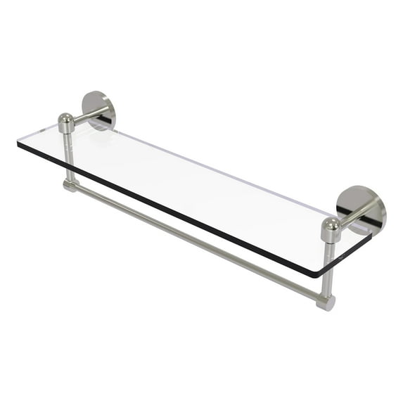 Tango Collection Glass Vanity Shelf with Integrated Towel Bar - Satin Nickel / 22 Inch