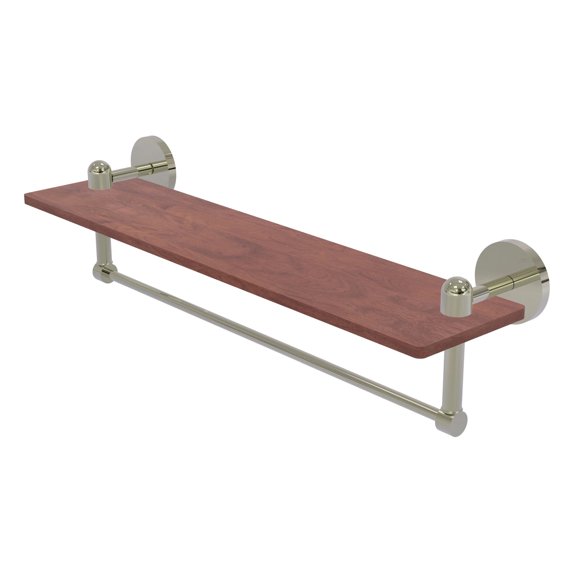 Tango Collection Solid IPE Ironwood Shelf with Integrated Towel Bar - Polished Nickel / 22 Inch