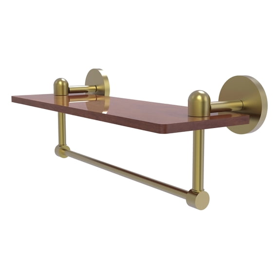Tango Collection Solid IPE Ironwood Shelf with Integrated Towel Bar - Satin Brass / 16 Inch