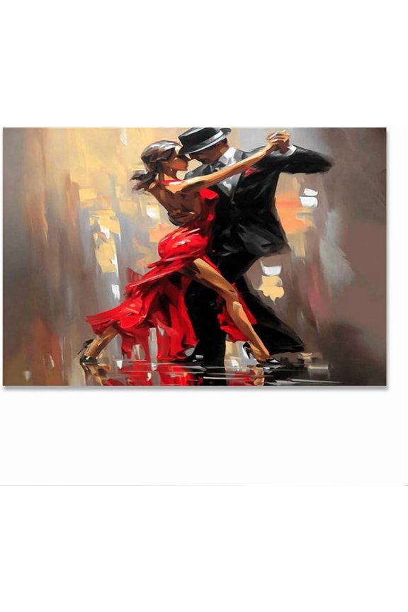 Tango Dance Couple Wall Art Canvas Prints - Red Dress Black Suit Ballroom Dancing Painting Poster - Modern Home Decor for Living Room Bedroom Office,Framed Artwork