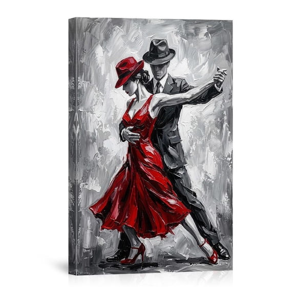 Tango Dancers Red Dress Black White Couple Dance Canvas