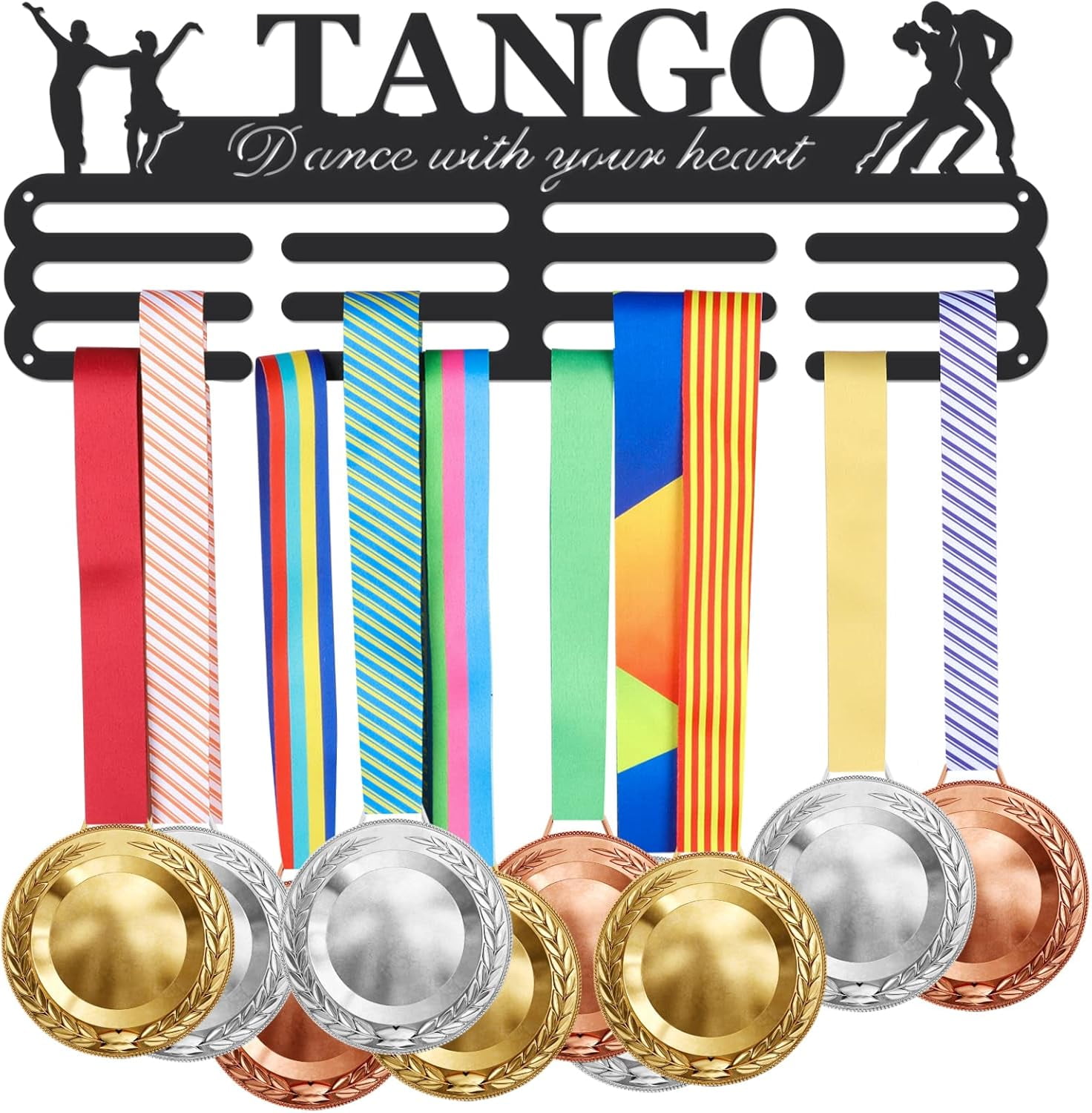 Tango Medal Hanger Display Sports Medal Holder Ballroom Dance Iron Competition Medals Display Rack for 60+ Medals Ribbon Decorative Awards Ribbon Hooks for Athletes Players Gift Black DIY
