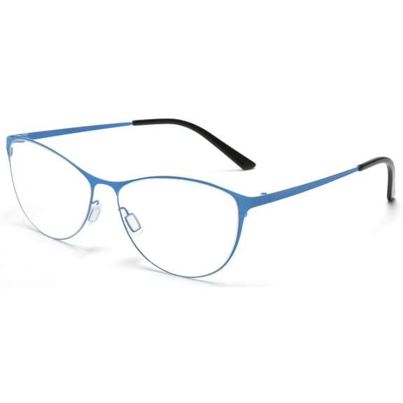 Tango Optics Metal Cateye Optical Eyeglasses Frame Flexible Stainless Steel Blue For Prescription Lens -