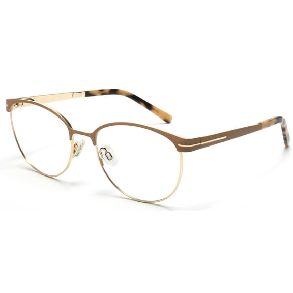 Tango Optics Oval Metal Eyeglasses Frame Luxe RX Stainless Steel Elisabeth Noelle-Neumann Gold Accent For Prescription Lens -