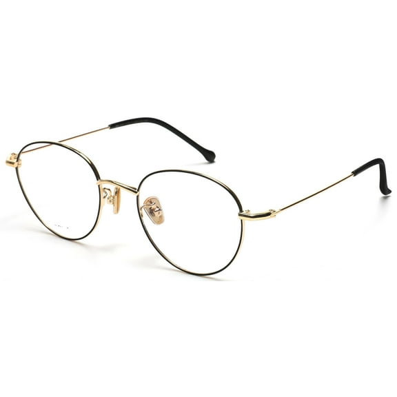 Tango Optics Round Metal Eyeglasses Frame Luxe RX Stainless Barbara McClintock Black Gold For Prescription Lens -