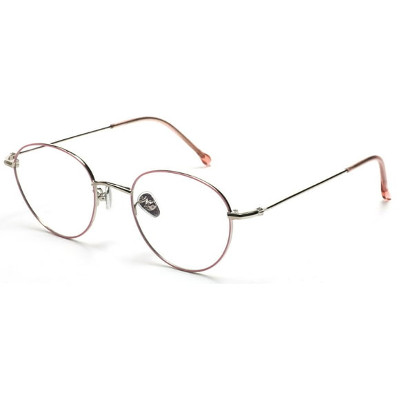 Tango Optics Round Metal Eyeglasses Frame Luxe RX Stainless Barbara McClintock Pink Silver Accent For Prescription Lens -