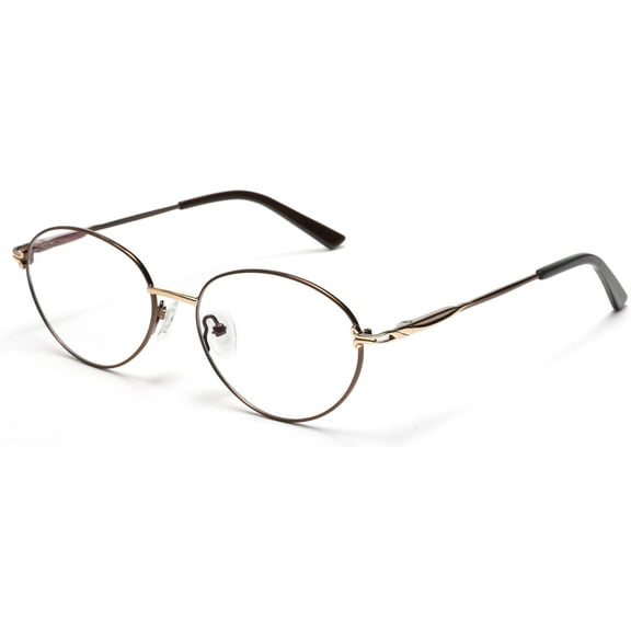 Tango Optics Round Metal Eyeglasses Frame Luxe Reading Stainless Steel Gold Accent Caresse Crosby Brown For Prescription Lens -