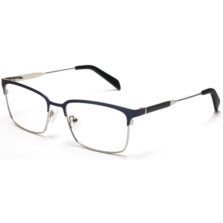 Tango Optics Square Metal Eyeglasses Frame Luxe RX Stainless Steel Nikolaas Tinbergen Blue Silver Accent For Prescription Lens -