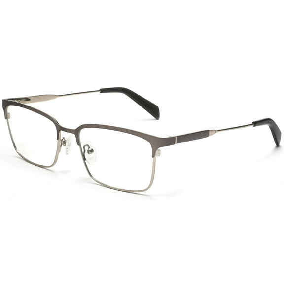 Tango Optics Square Metal Eyeglasses Frame Luxe RX Stainless Steel Nikolaas Tinbergen Grey Silver Accent For Prescription Lens -