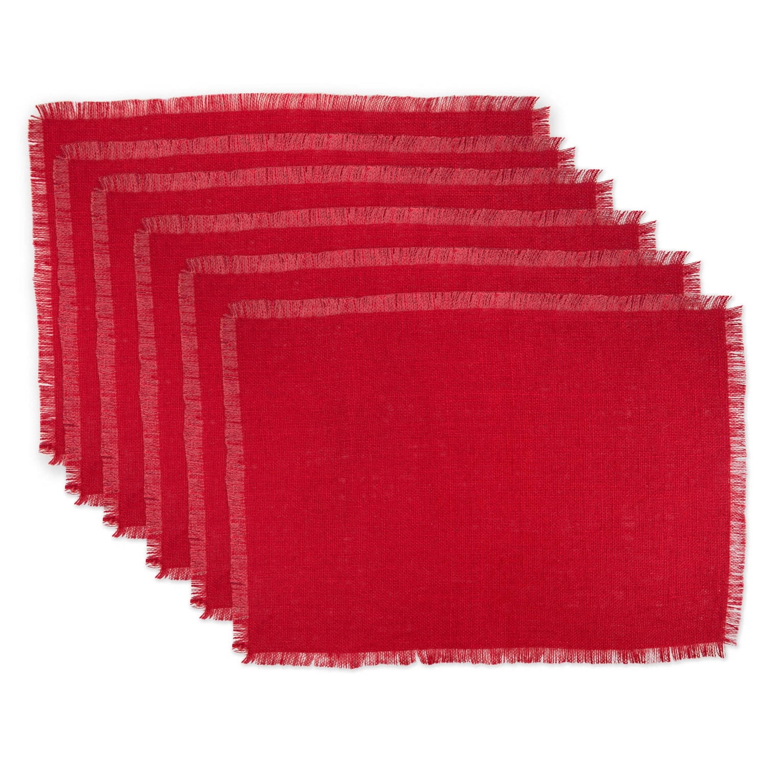 Tango Red Burlap Fringed Placemats, Set of 6