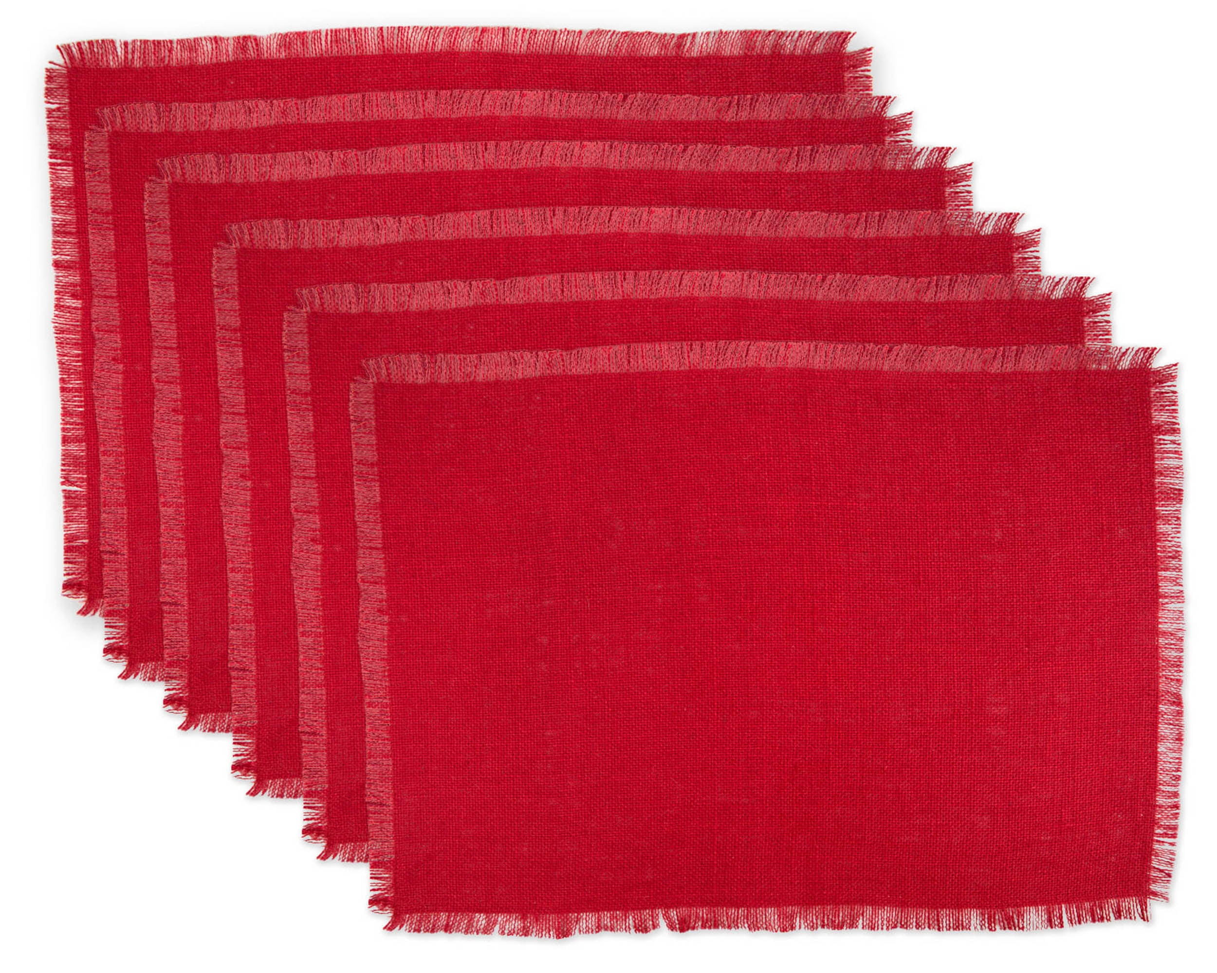 Tango Red Burlap Fringed Placemats, Set of 6