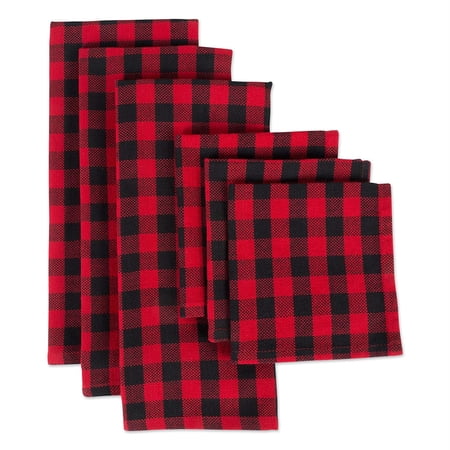 Tango Red Logger Check Dishtowel & Dishcloth (Set of 6)