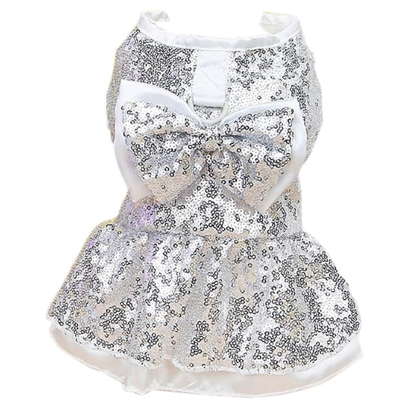 Tangpan Sequins Bow-Knot Pet Dance Dress Dog Christmas Party Dress (Silver, L)