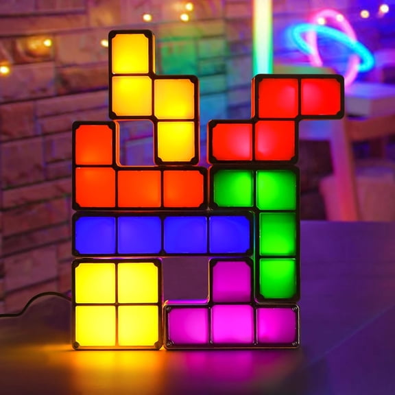 Tangram Stackable Night Light, YANTONG LED 7 Colors Induction Interlocking Desk Lamp 3D DIY Magic Blocks Puzzles Toy for Bedroom Home Decor Ideal Gift for Birthday (US Plug)
