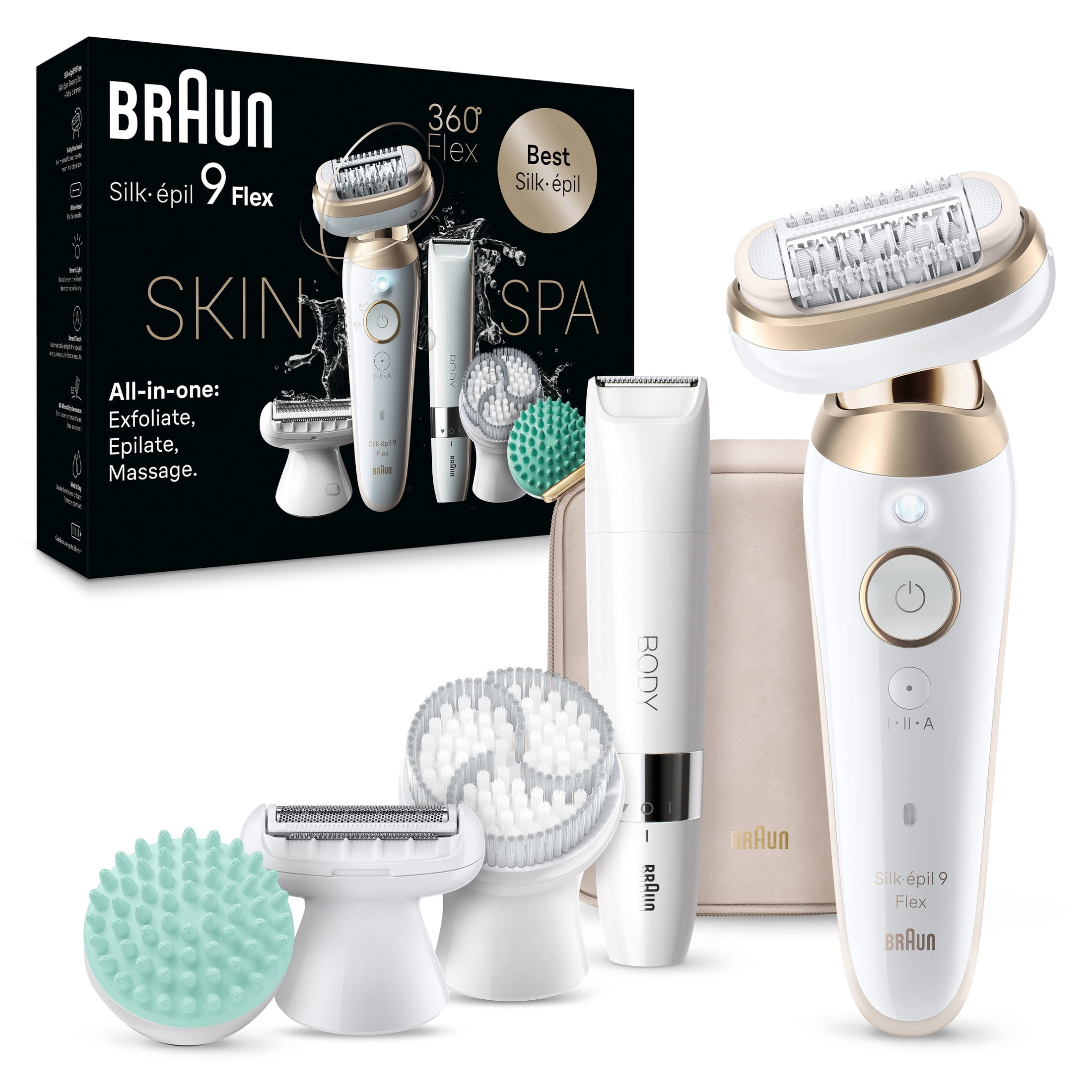 Braun Silk-epil 9 Flex SkinSpa Epilator, 360 Flex, Wet & Dry