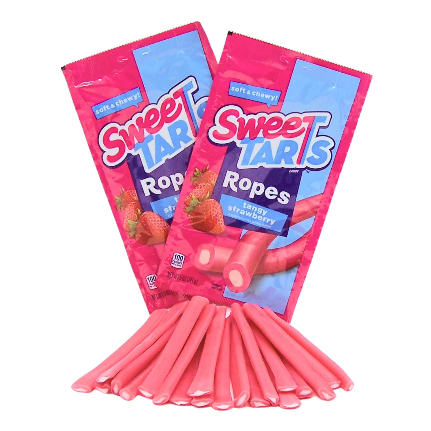 Tangy Strawberry Candy Ropes, Soft And Chewy Fruit Flavored Candy, Pack Of 2, 5 Ounces