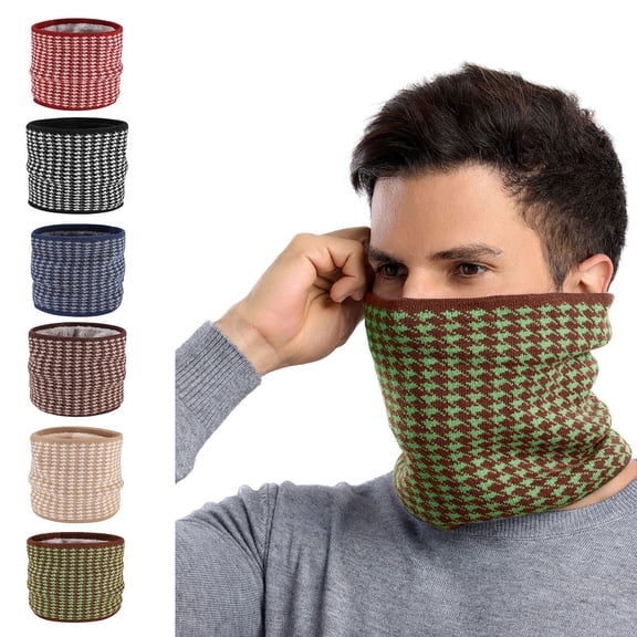 Tanhomme 2Pack Fleece Neck GaiterWinter Faces Cover Ski Neck Warmer Cold Weather Gear for Running Winter Neck Warmer Two Stripes Neck Cover Soft Brushed Face Scarf Face Protecting Knitted Face