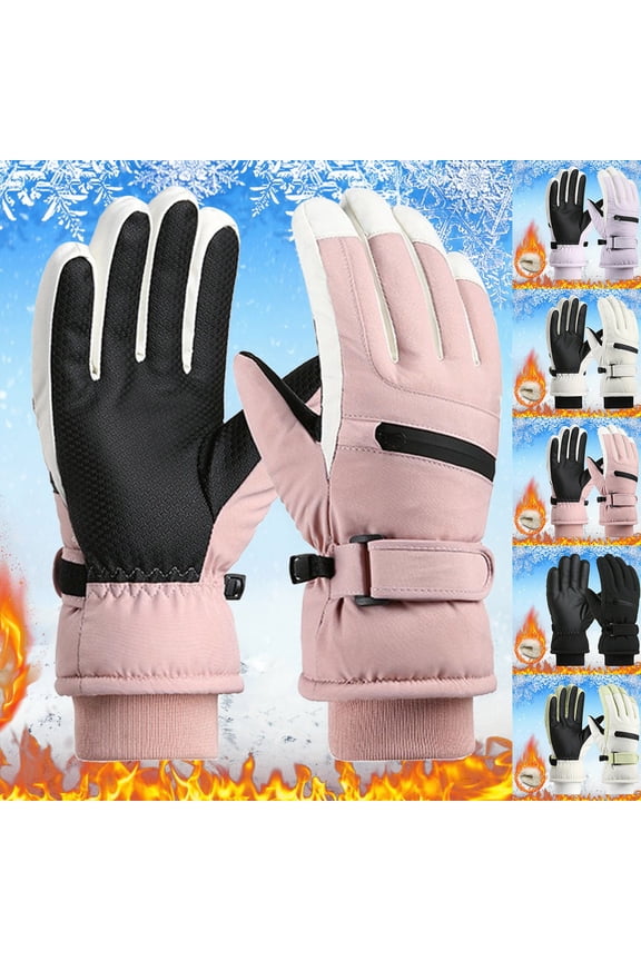 2Pairs Winter Gloves with Fleece, Coldproof Men Women Thermal Ski Gloves for Sports Warm fleece windproof Water-proof antiskid outdoor sports zipper gloves